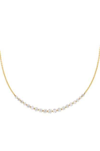 14k Yellow Diamond Curved Round Necklace