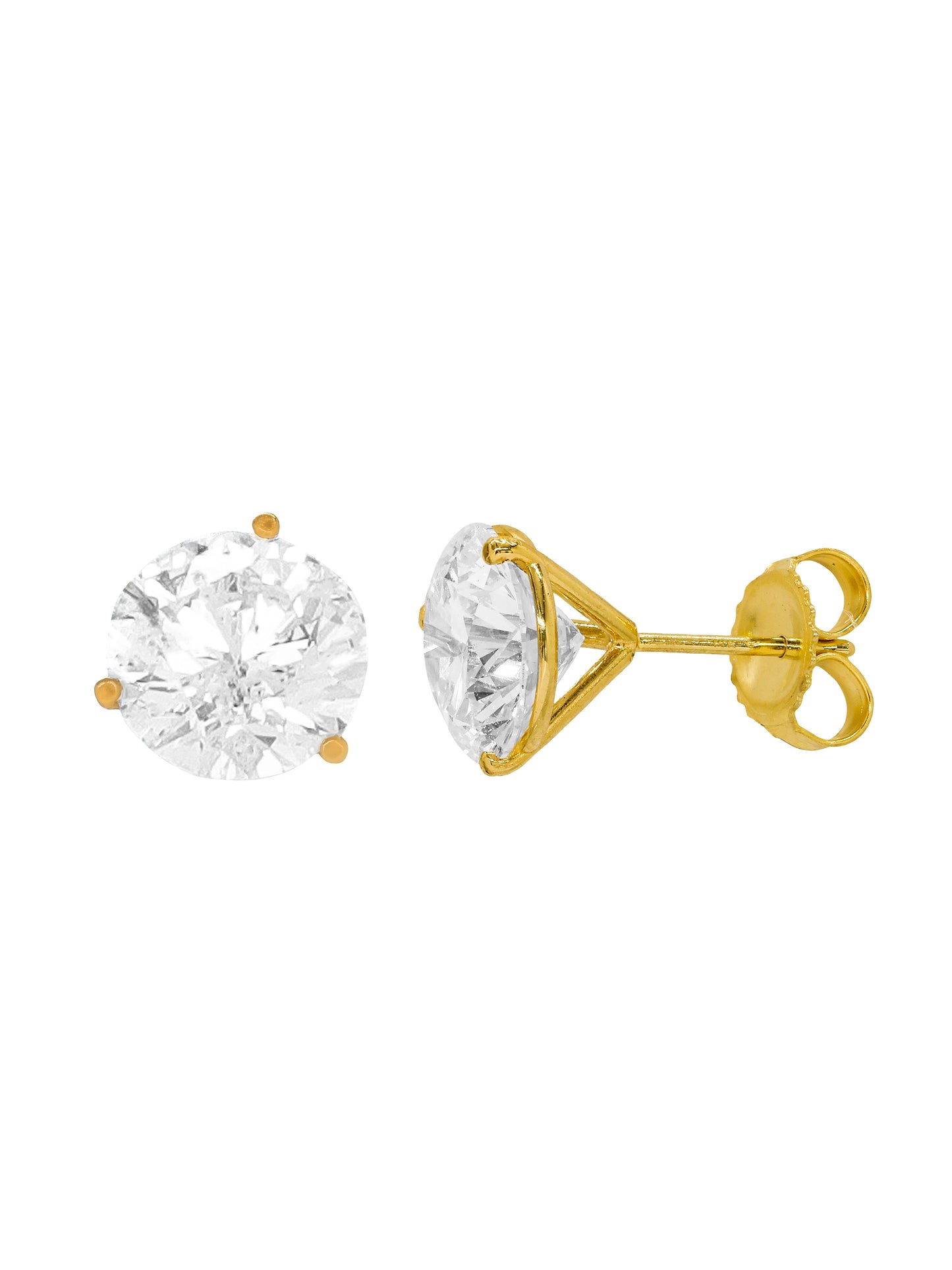 14k Yellow Gold Lab Diamond Three Prong Martini Round Brilliant Stud Earrings