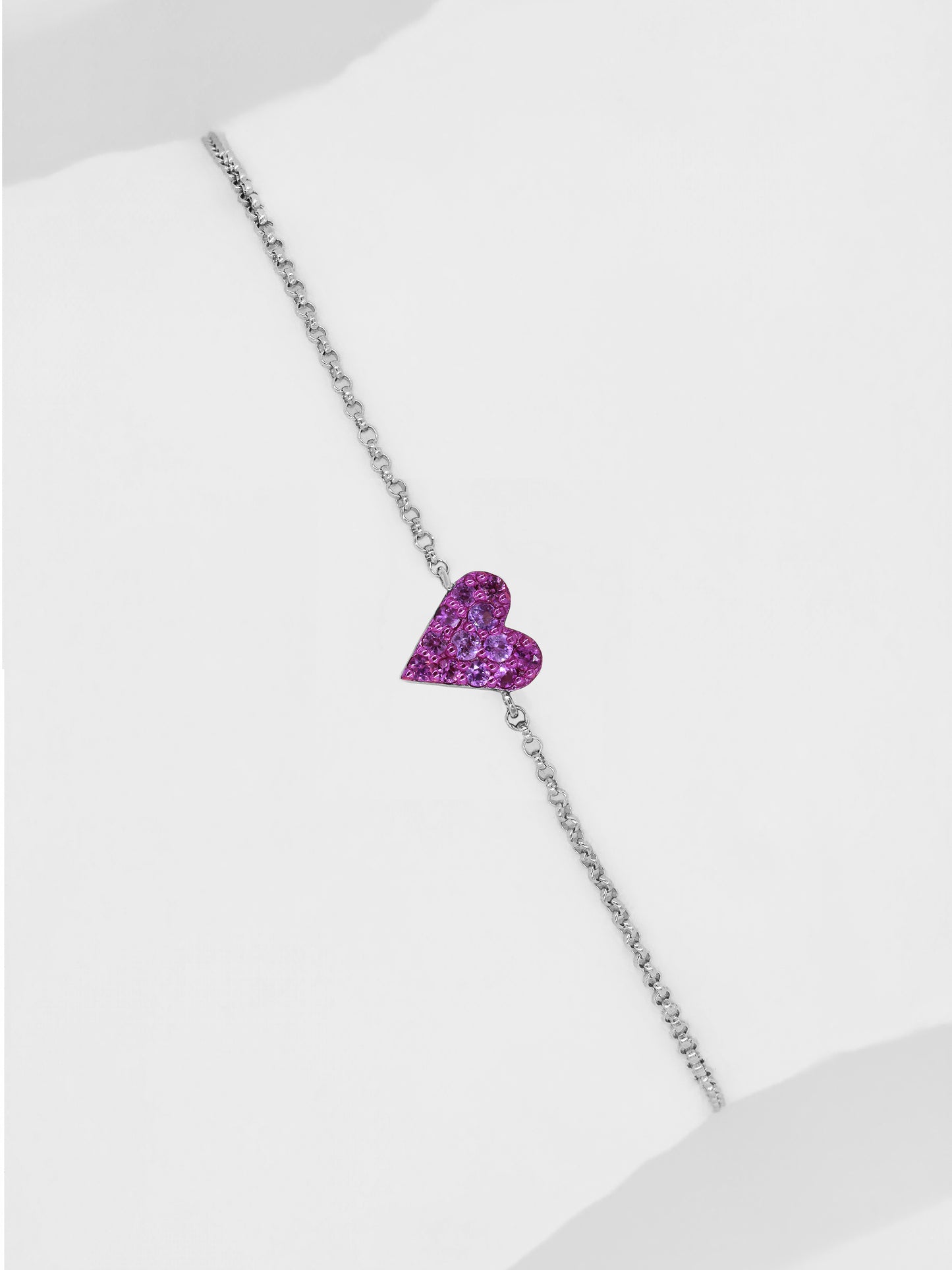 14k White Gold Pink Sapphire Heart Bracelet