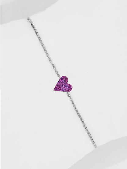 14k White Gold Pink Sapphire Heart Bracelet