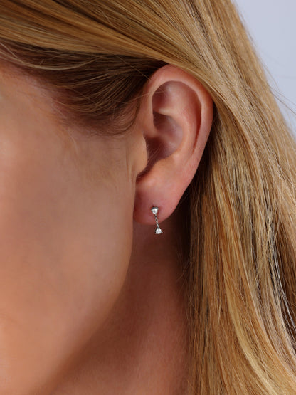 14k White Gold Double Diamond Drop Earrings