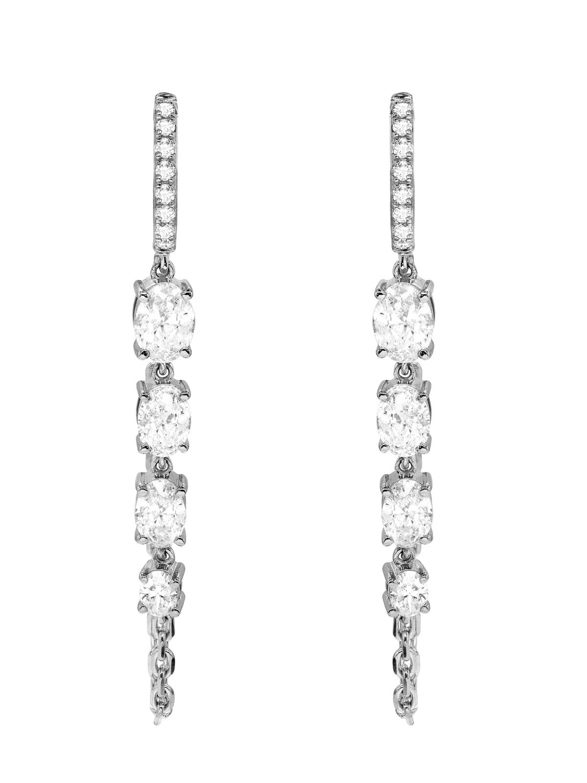 14k White Gold Lab Diamond Chain Huggie Earrings