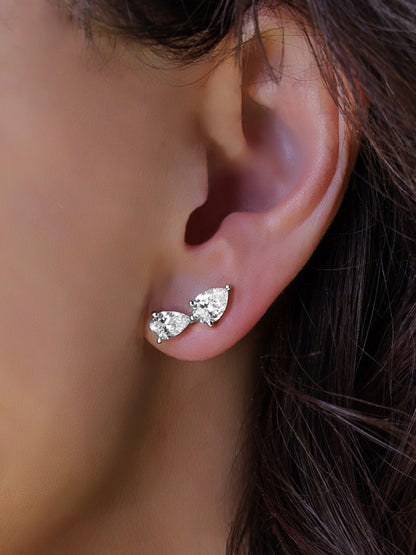 14k White Gold Lab Diamond Multi Tear Crawler Earrings