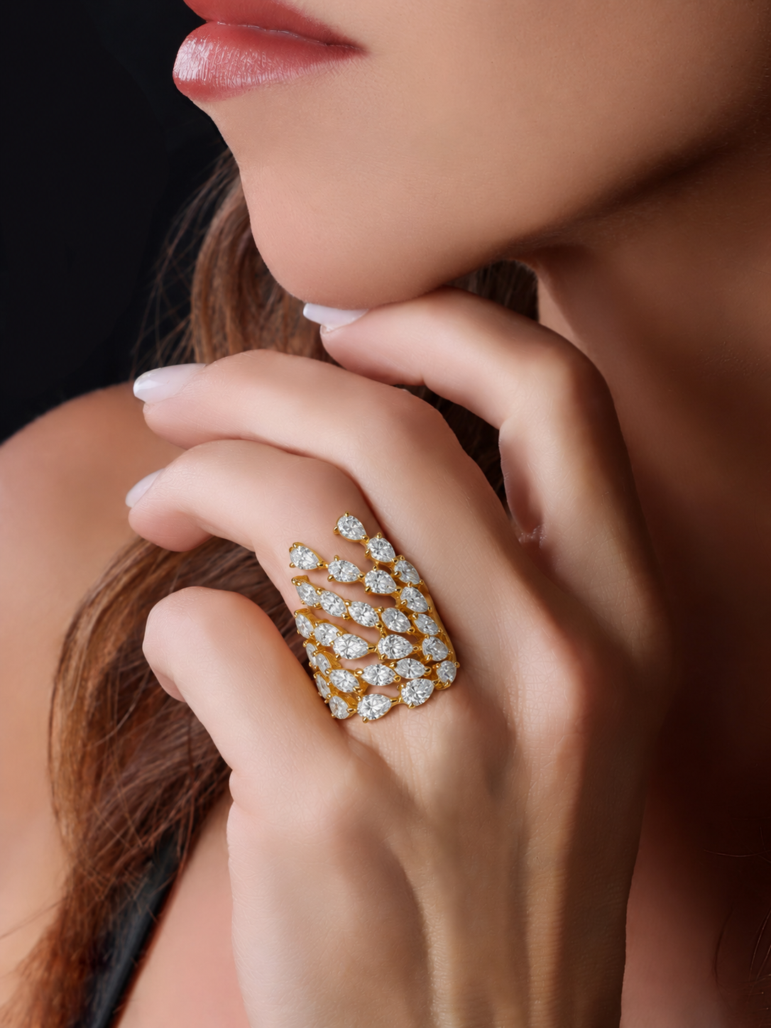 14k Yellow Gold Diamond Large Cluster Ring