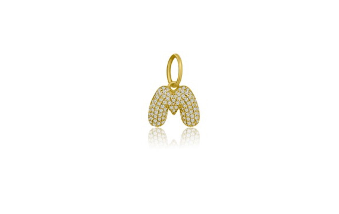 14k Yellow Gold Diamond Bubble Letter Charm