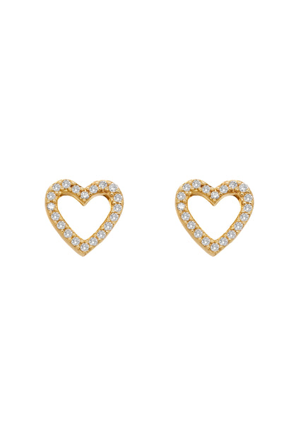14k Yellow Gold Diamond Open Heart Earrings