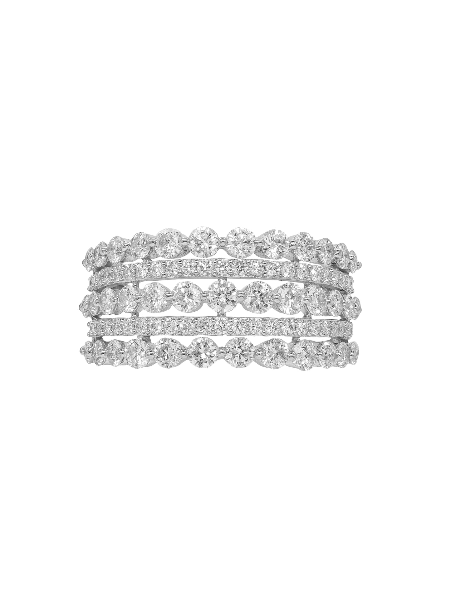 14k White Gold Diamond Five Row Ring