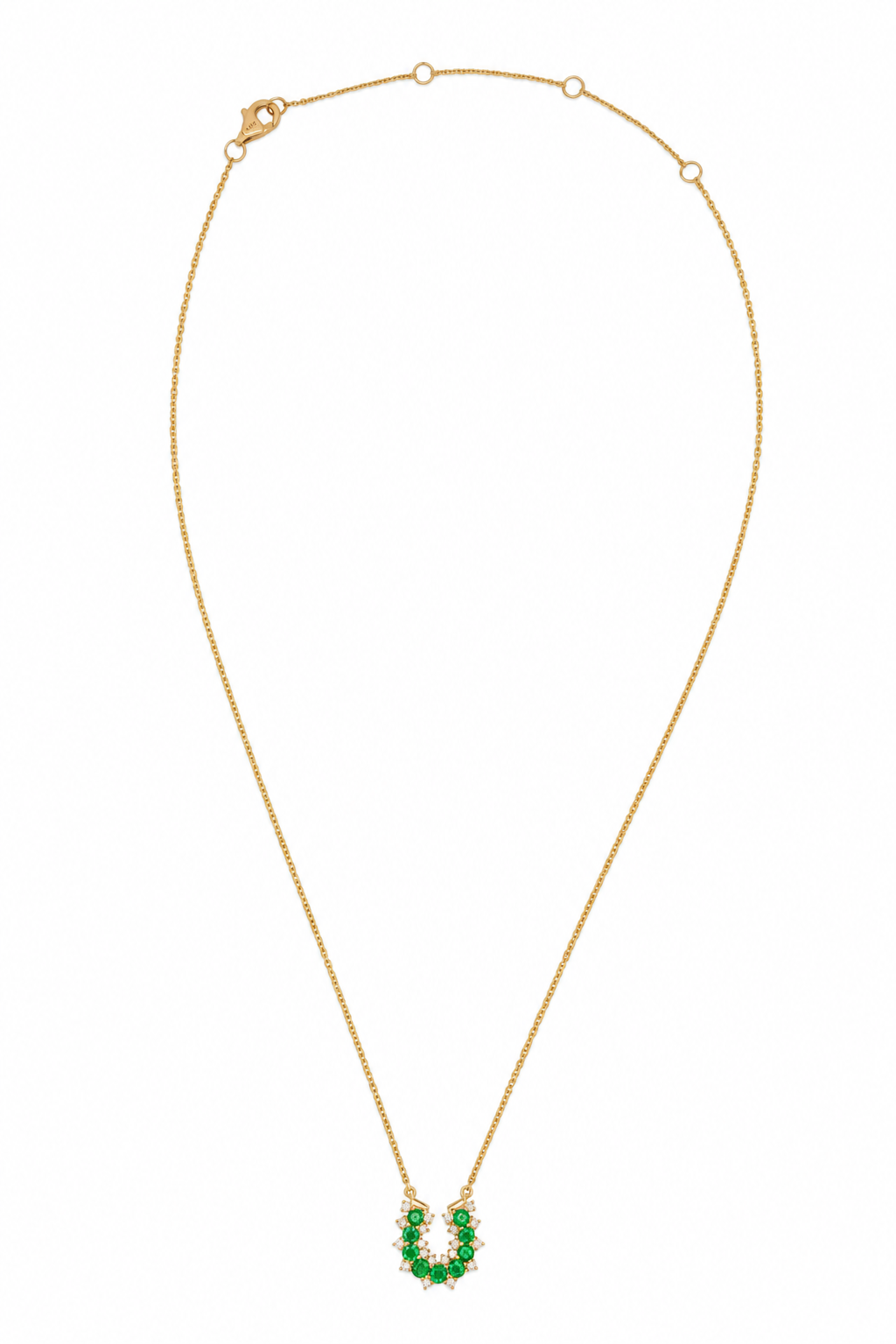 14k Yellow Gold Diamond/Emerald Lucky Horseshoe Necklace
