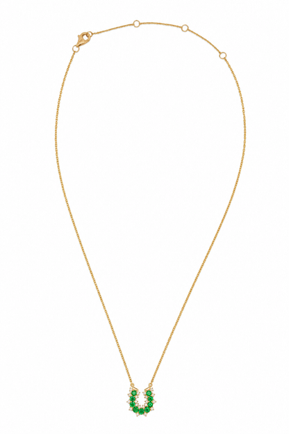 14k Yellow Gold Diamond/Emerald Lucky Horseshoe Necklace