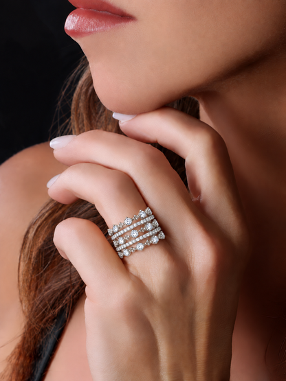 14k White Gold Diamond Five Row Crown Ring