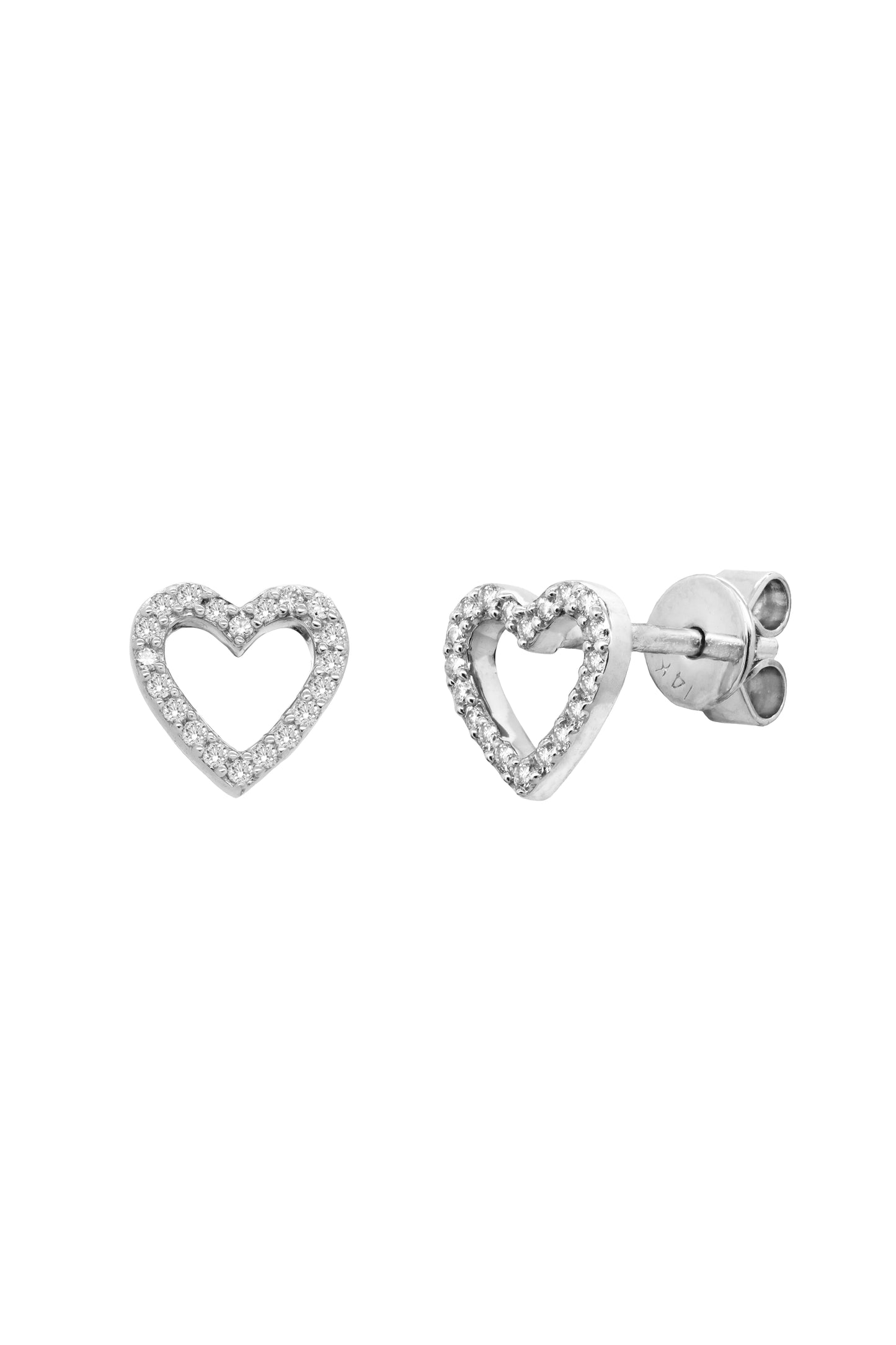 14k White Gold Diamond Open Heart Earrings