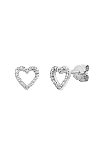14k White Gold Diamond Open Heart Earrings