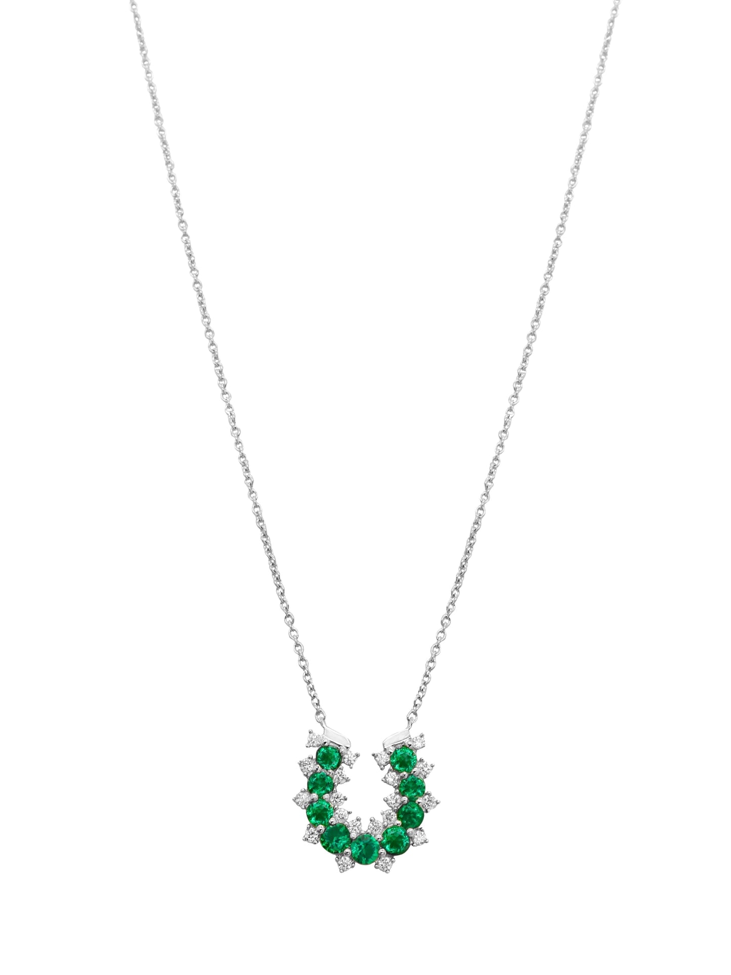 14k White Gold Diamond/Emerald Lucky Horseshoe Necklace