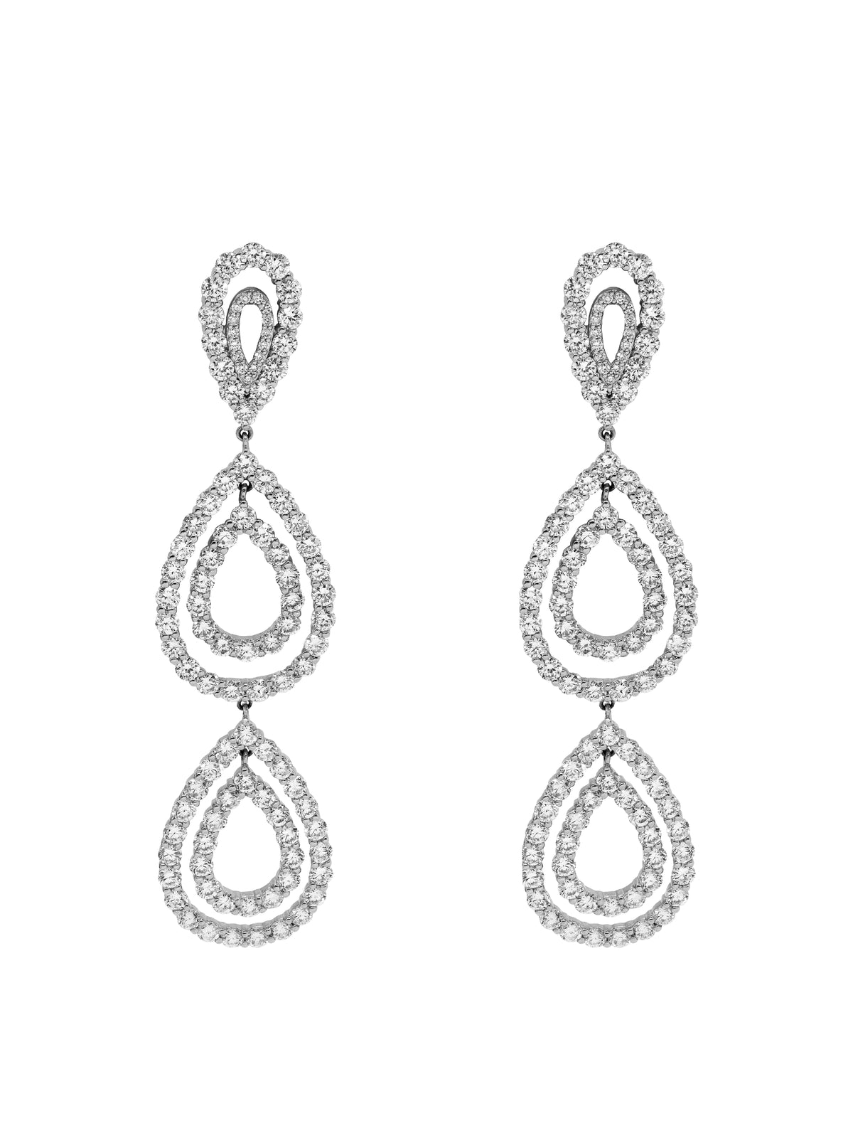 14k White Gold Lab Diamond Multi Tear Drop Earrings