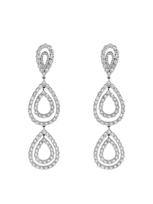 14k White Gold Lab Diamond Multi Tear Drop Earrings
