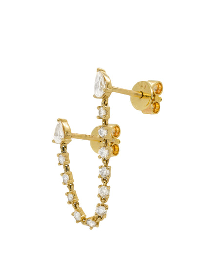 14k Yellow Gold Diamond Double Pear Post Chain Earrings