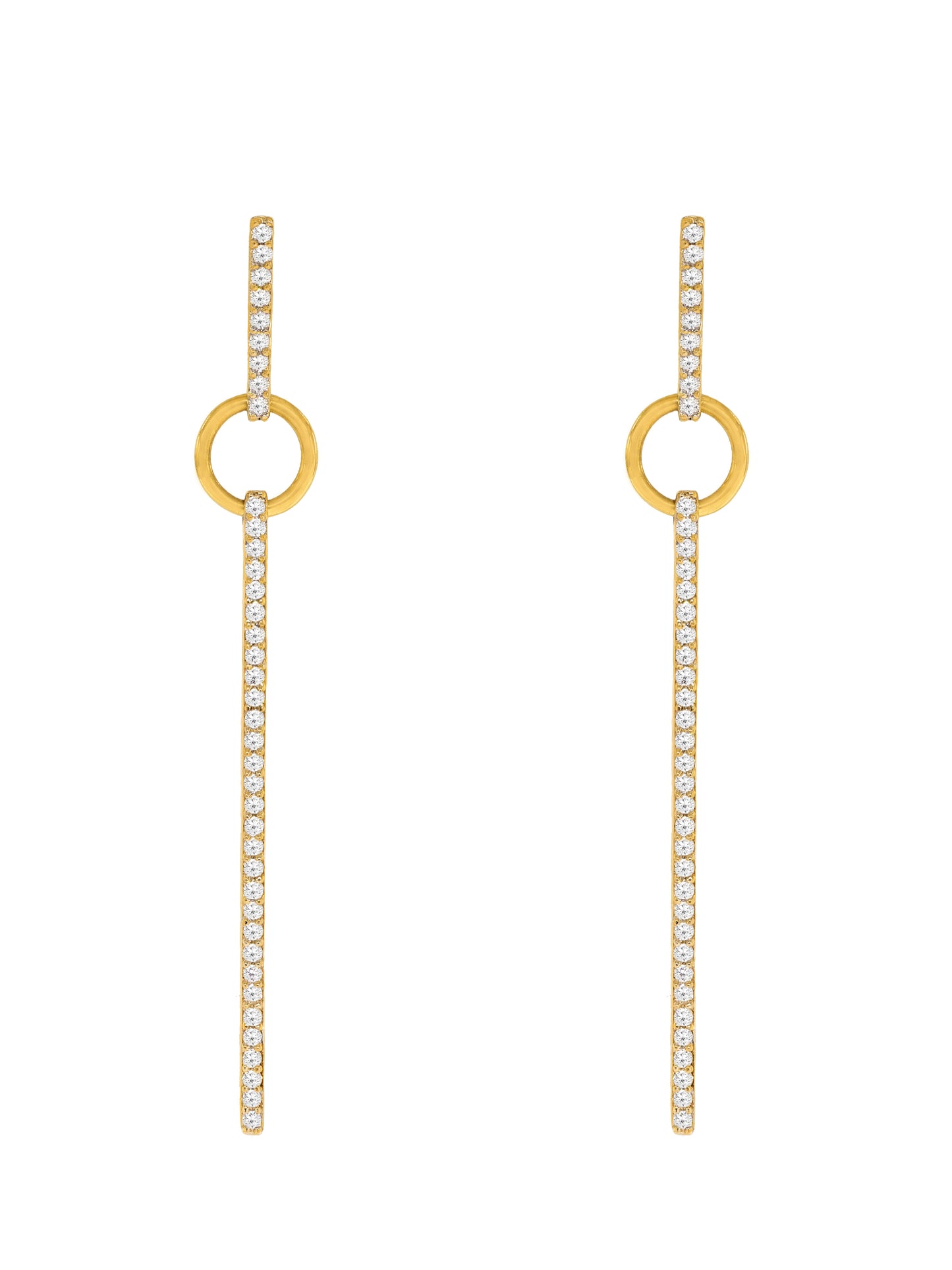 14k Yellow Gold Diamond Bar and Circle Drop Earrings
