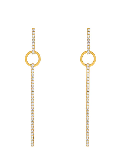 14k Yellow Gold Diamond Bar and Circle Drop Earrings