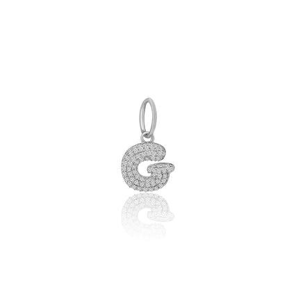 14k White Gold Diamond Bubble Letter Charm