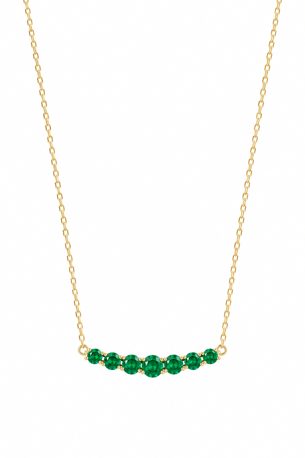 14k Yellow Gold Lab Emerald Bar Necklace