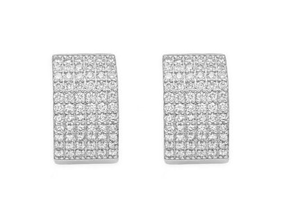 14k White Gold Diamond Pave 6 Row Huggie Earrings