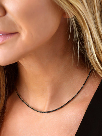 14k White Gold Black Diamond Tennis Necklace