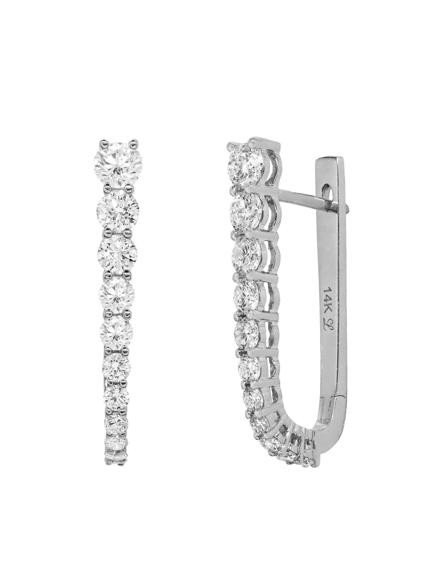 14k White Gold Lab Diamond Graduated Paperclip Hoop Earrings