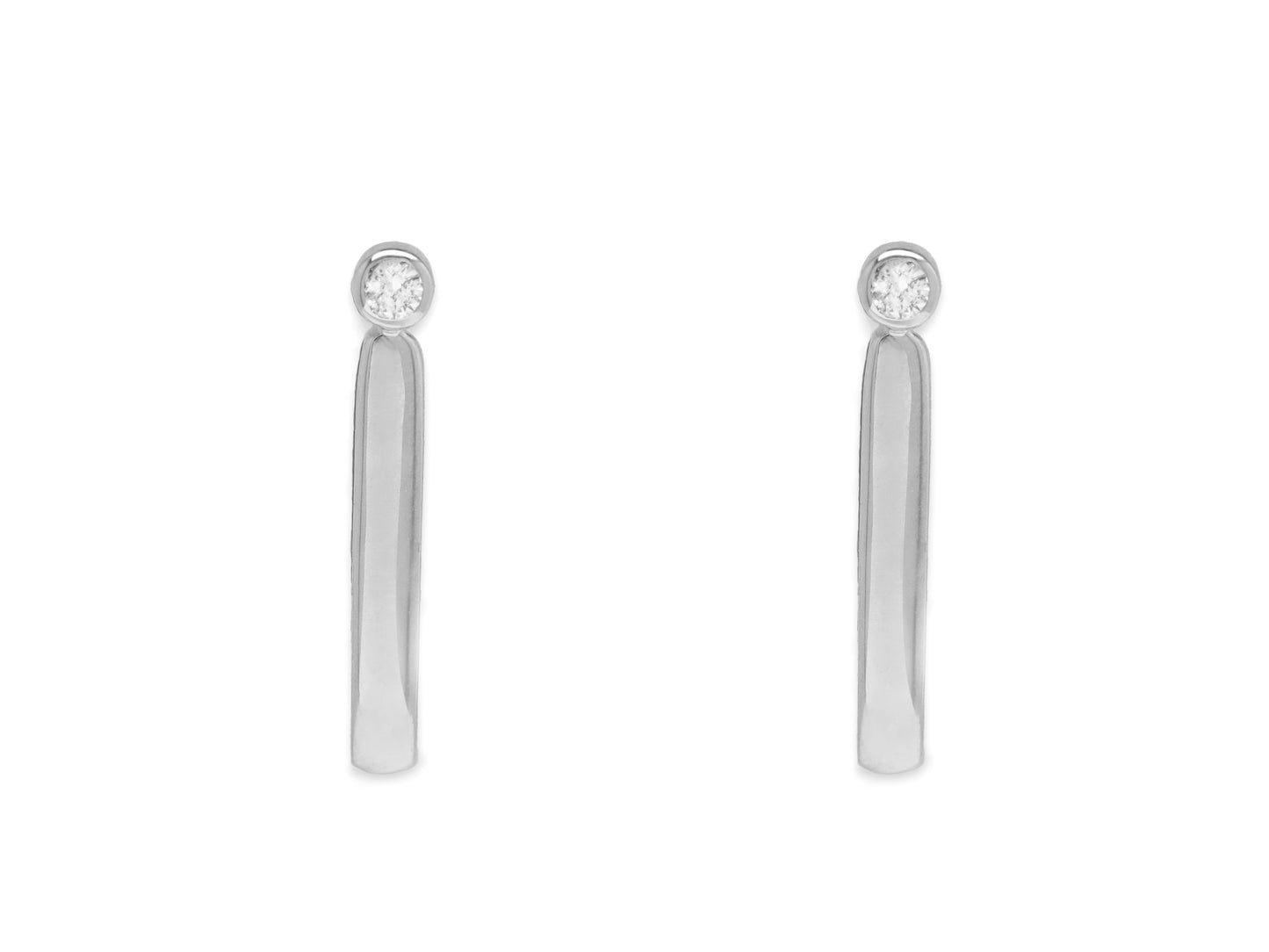 14k White Gold Diamond Bar Hoop Earrings