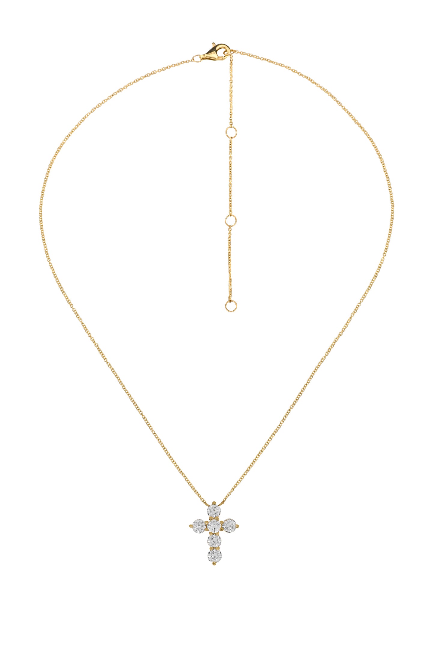 14k Yellow Gold Lab Diamond Cross Necklace