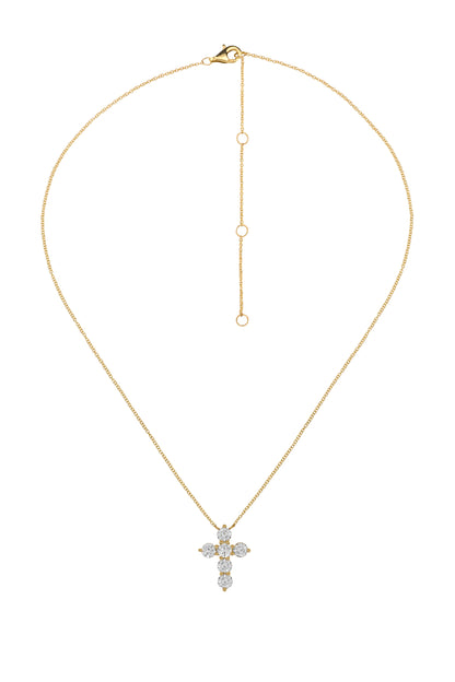 14k Yellow Gold Lab Diamond Cross Necklace