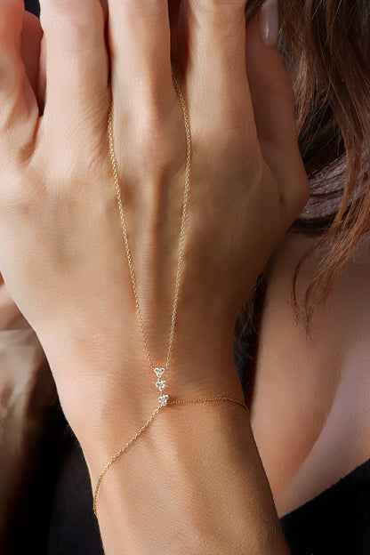 14k Yellow Gold Diamond Triangle Cluster Hand Chain