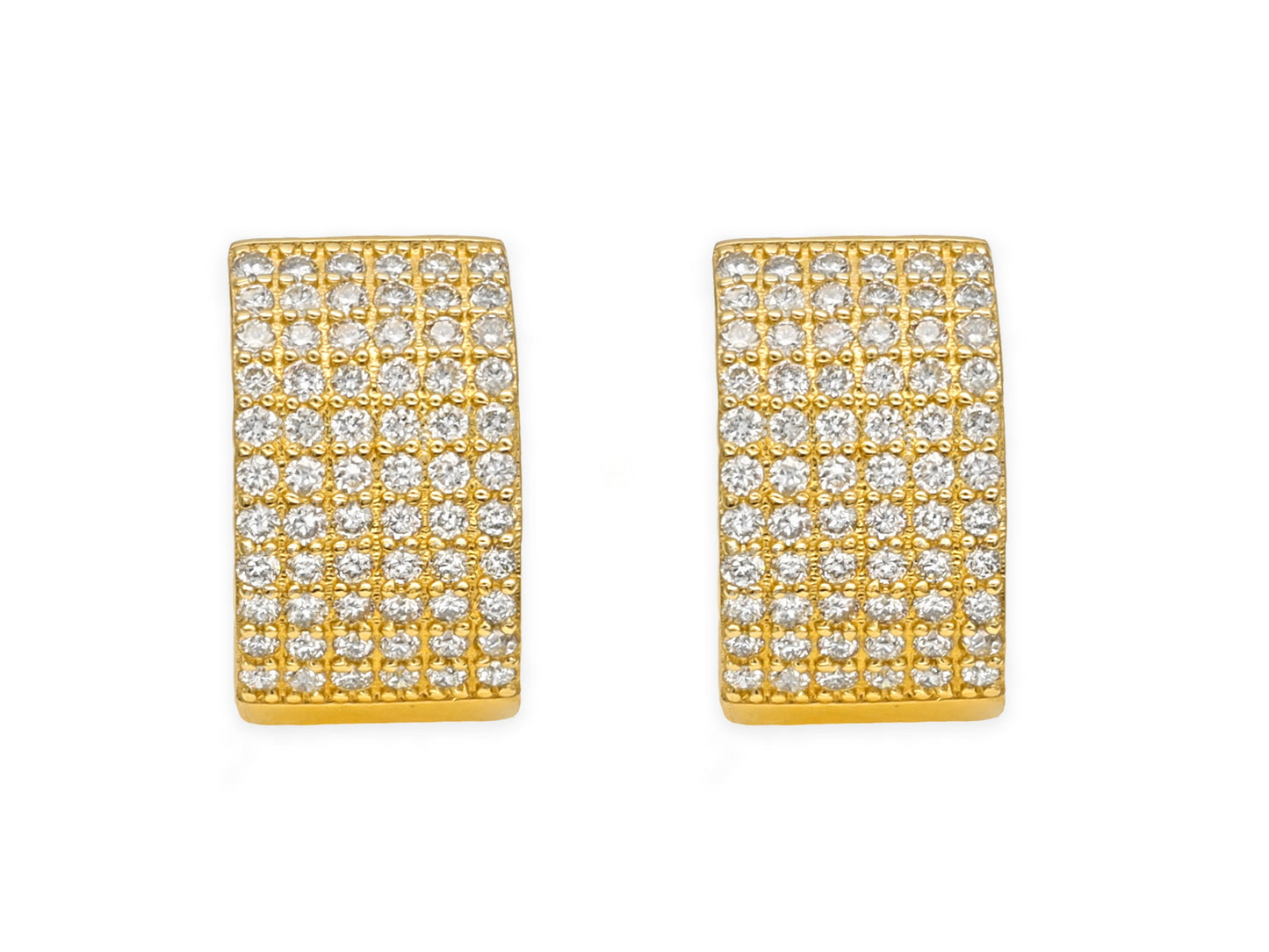 14k Yellow Gold Diamond Pave 6 Row Huggie Earrings