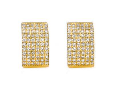 14k Yellow Gold Diamond Pave 6 Row Huggie Earrings