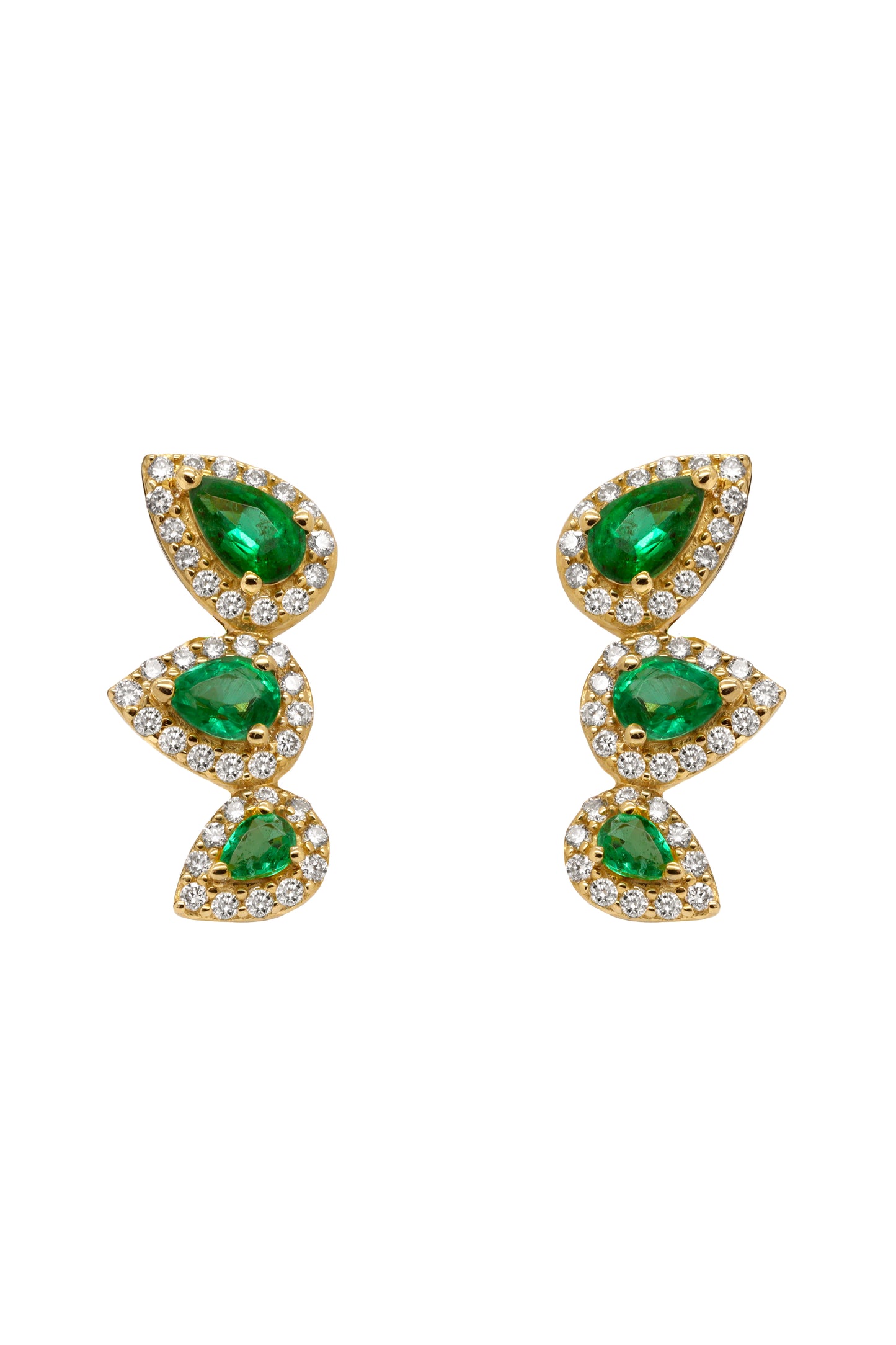 14k Yellow Gold Diamond Emerald Crawler Earrings