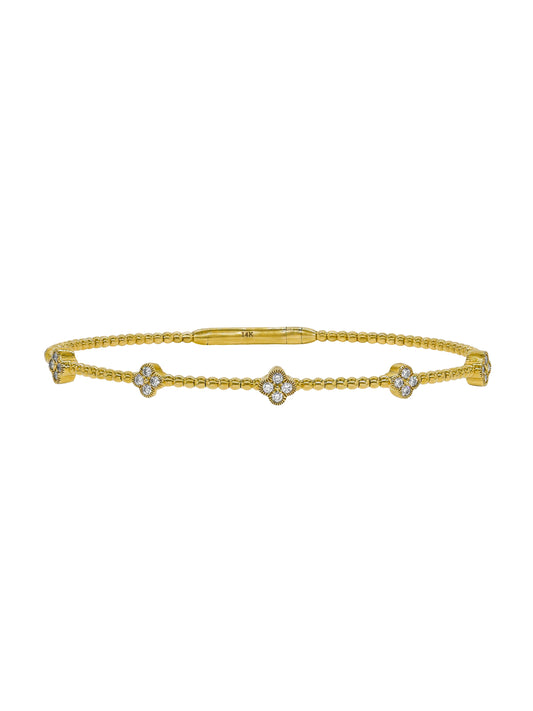 14k Yellow Gold Clover Diamond Flexible Bangle