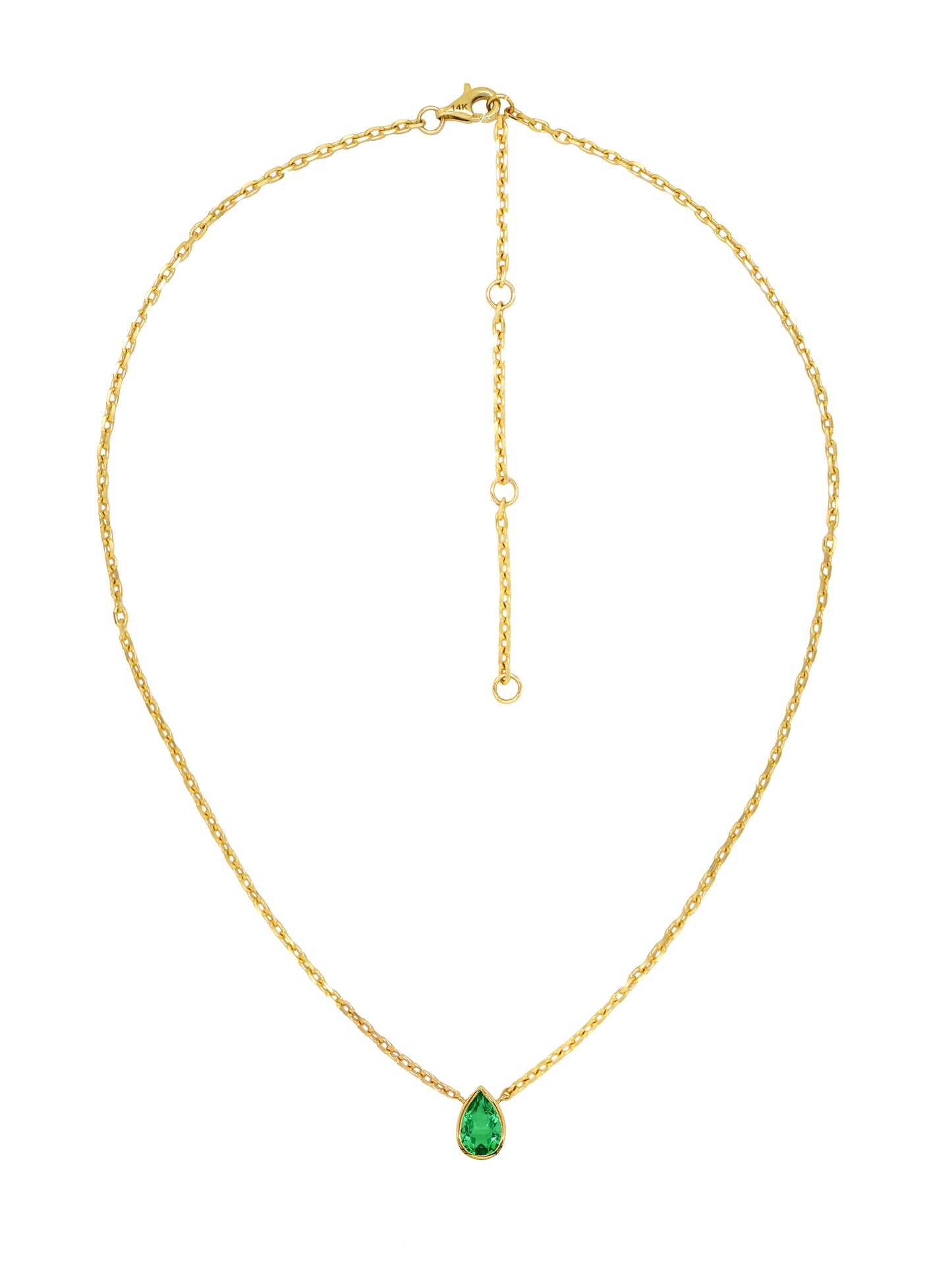 14k Yellow Gold Lab Emerald Necklace