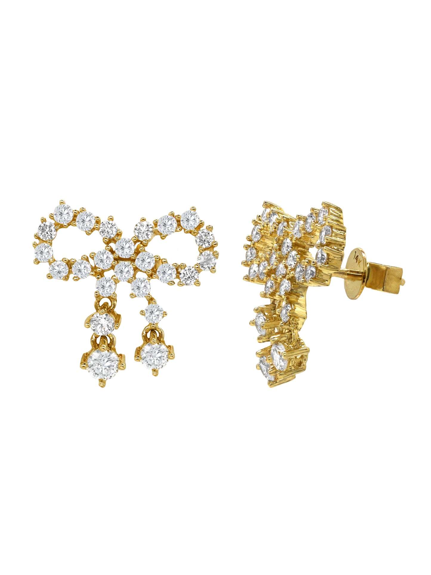 14k Yellow Gold Diamond Bow Earrings