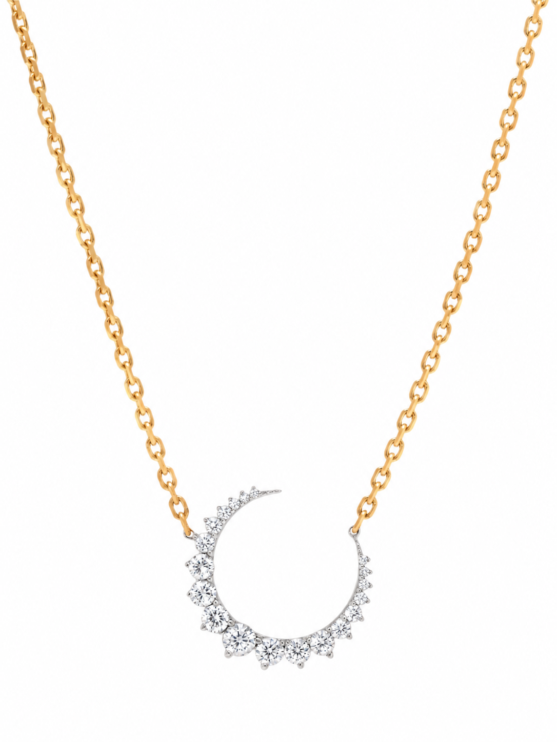 14k Yellow Gold Diamond Half Moon Necklace