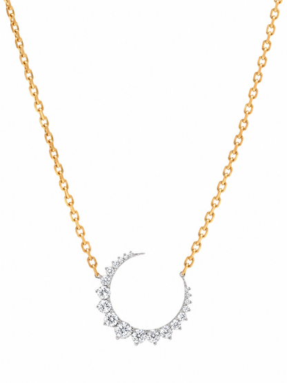 14k Yellow Gold Diamond Half Moon Necklace