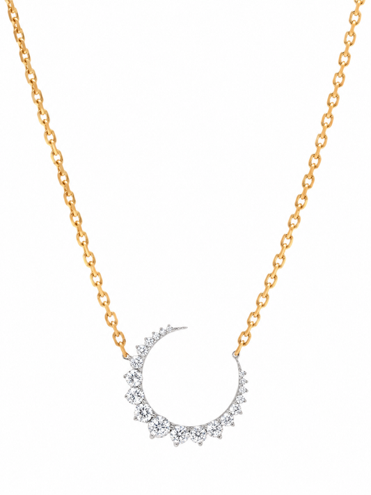 14k Yellow Gold Diamond Half Moon Necklace