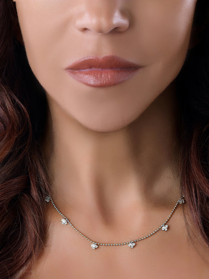14k White Gold Lab Diamond Flower Drop Necklace