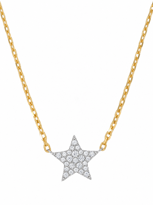 14k Yellow Gold Diamond Star Necklace