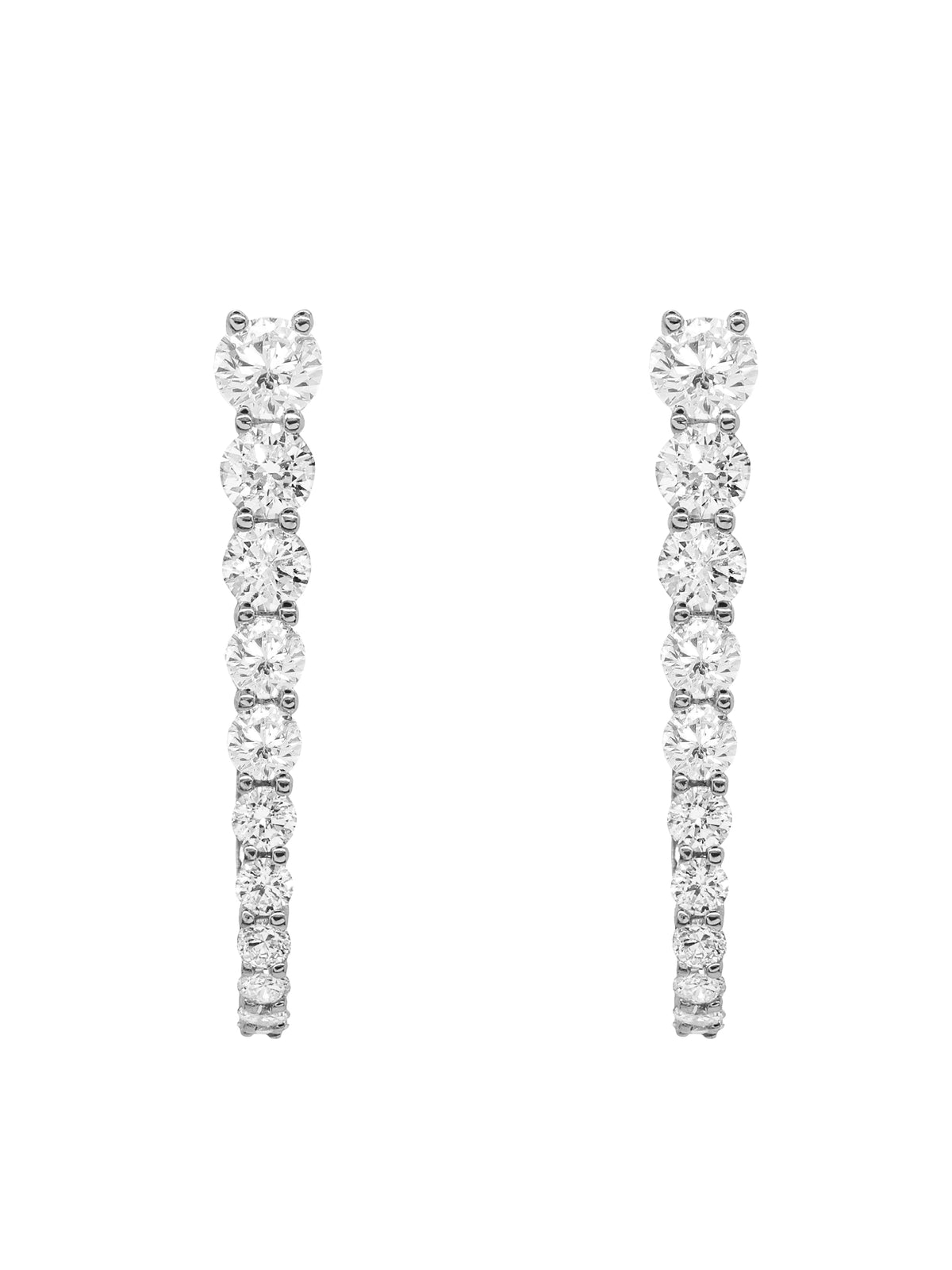 14k White Gold Lab Diamond Graduated Paperclip Hoop Earrings