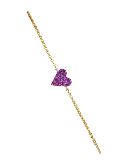 14k Yellow Gold Pink Sapphire Heart Bracelet