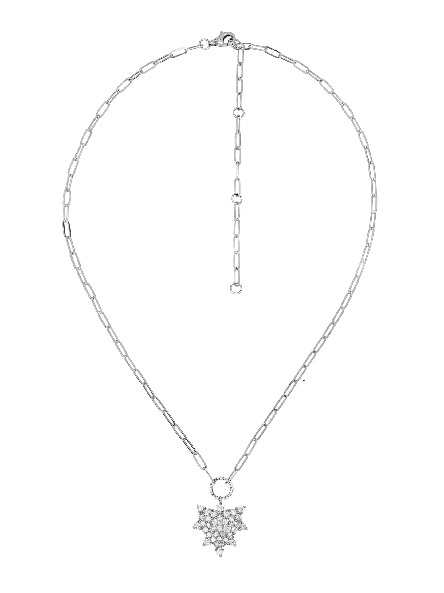 14k White Gold Diamond Heart Paperclip Necklace