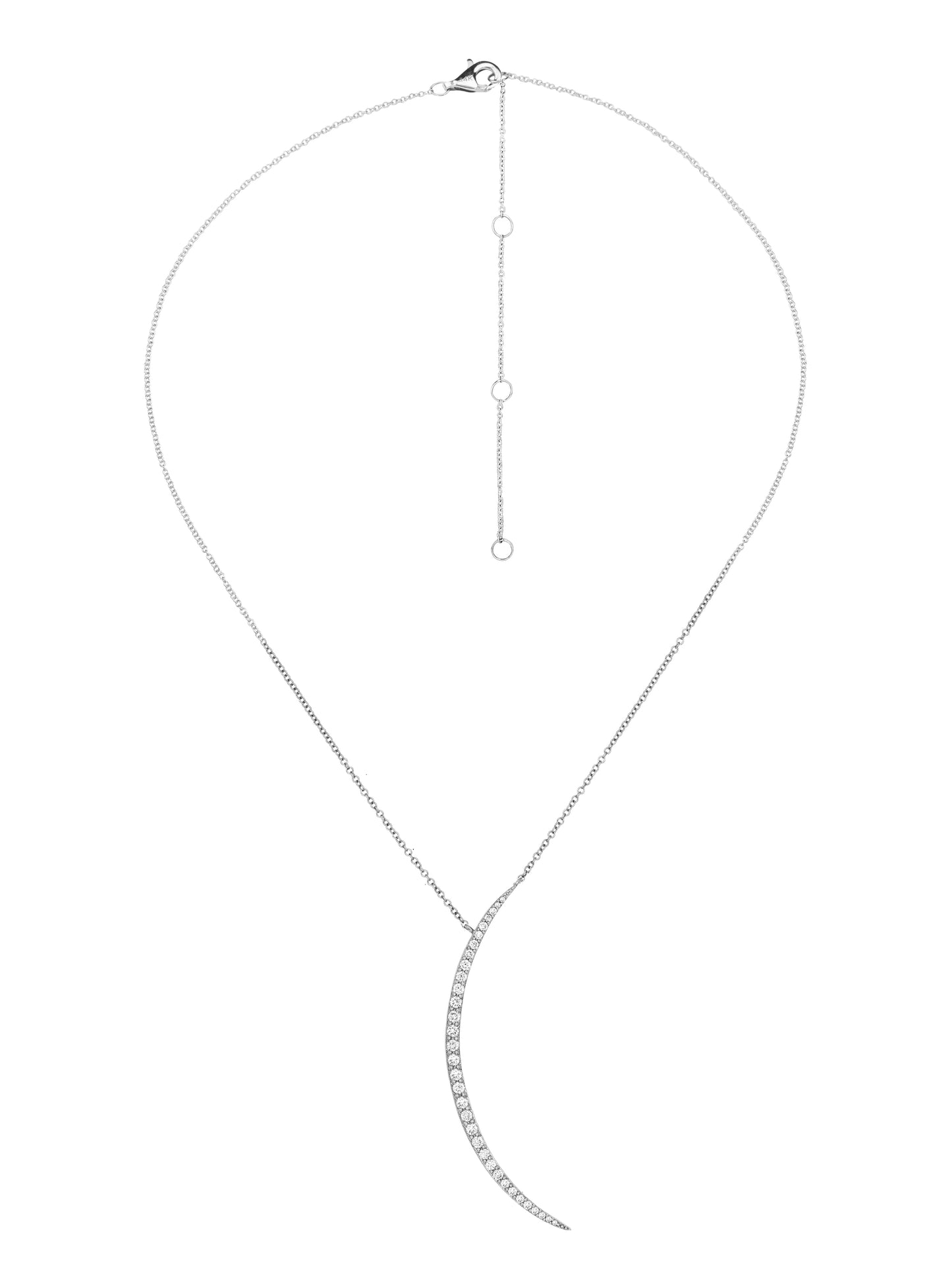 14k White Gold Diamond Large Half Moon Necklace