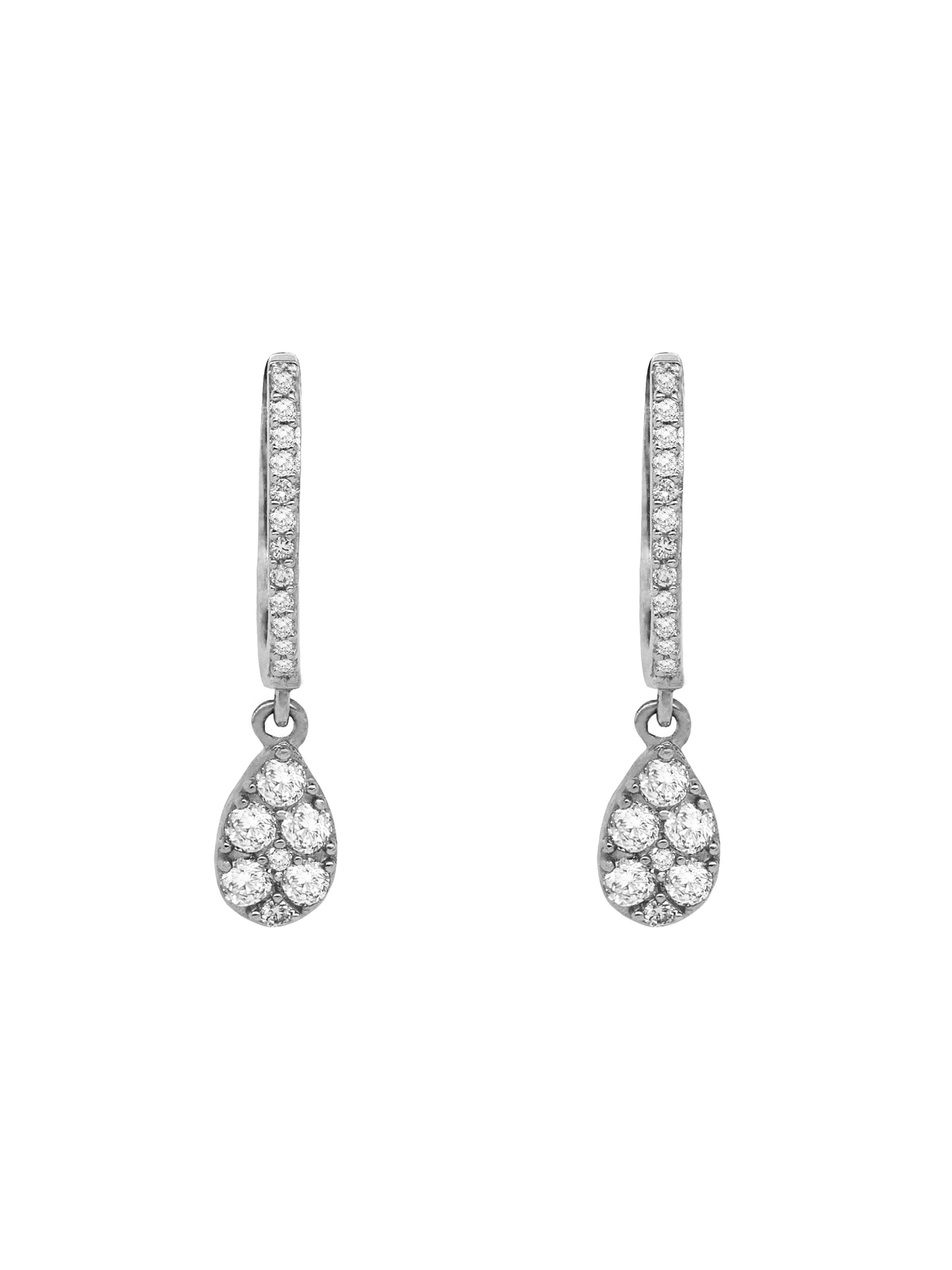 14k White Gold Diamond Pear Dangle Huggie Earrings