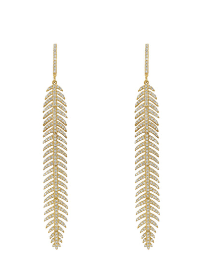 14k Yellow Gold Diamond Leaf Earrings