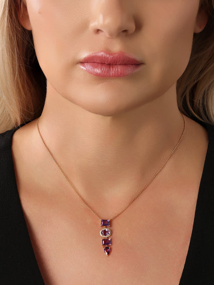 14k Yellow Gold Diamond/Amethyst Drop Necklace
