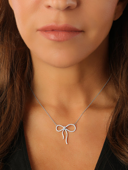 14k White Gold Diamond Bow Necklace